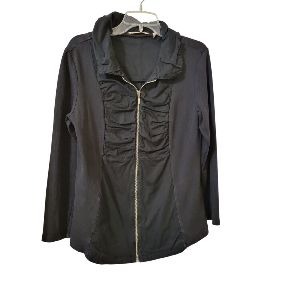 Soft Surroundings M Lightweight Jacket Full Zip Ruched Panel Black F20.3
